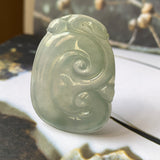 Icy A-Grade Light Bluish Green Jadeite Ruyi Pendant No.170212