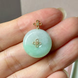 A-Grade Moss On Snow Jadeite M.Petals Lilac Flower Donut Pendant No.173005