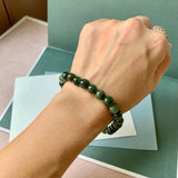 8.2mm A-Grade Natural Dark Green Jadeite Beaded Bracelet No. 190524