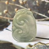 Icy A-Grade Light Bluish Green Jadeite Ruyi Pendant No.170212