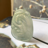 Icy A-Grade Light Bluish Green Jadeite Ruyi Pendant No.170212