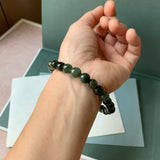 8.2mm A-Grade Natural Dark Green Jadeite Beaded Bracelet No. 190524