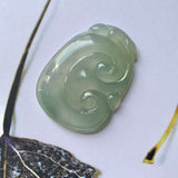 Icy A-Grade Light Bluish Green Jadeite Ruyi Pendant No.170212