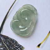 Icy A-Grade Light Bluish Green Jadeite Ruyi Pendant No.170212