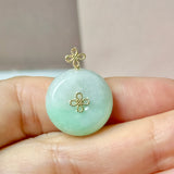 A-Grade Moss On Snow Jadeite M.Petals Lilac Flower Donut Pendant No.173005