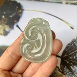 Icy A-Grade Light Bluish Green Jadeite Ruyi Pendant No.170212