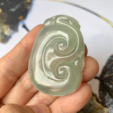 Icy A-Grade Light Bluish Green Jadeite Ruyi Pendant No.170212