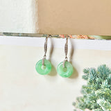 SOLD OUT: A-Grade Natural Apple Green Jadeite Bagel Shepherd's Hook Earring No.180661