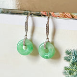 A-Grade Natural Apple Green Jadeite Bagel Shepherd's Hook Earring No.180661