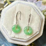 A-Grade Natural Apple Green Jadeite Bagel Shepherd's Hook Earring No.180661