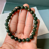8.2mm A-Grade Natural Dark Green Jadeite Beaded Bracelet No. 190525
