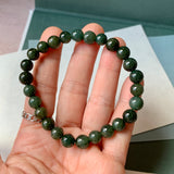 8.2mm A-Grade Natural Dark Green Jadeite Beaded Bracelet No. 190525
