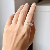 16.7mm Icy A-Grade Natural Moonlight Glow White Jadeite Peranakan Tile Embellishment Ring No. 162655