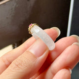 16.7mm Icy A-Grade Natural Moonlight Glow White Jadeite Peranakan Tile Embellishment Ring No. 162655