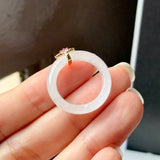 16.7mm Icy A-Grade Natural Moonlight Glow White Jadeite Peranakan Tile Embellishment Ring No. 162655