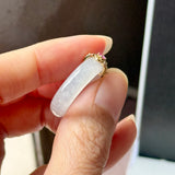 16.7mm Icy A-Grade Natural Moonlight Glow White Jadeite Peranakan Tile Embellishment Ring No. 162655