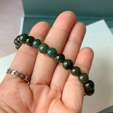 8.2mm A-Grade Natural Dark Green Jadeite Beaded Bracelet No. 190525