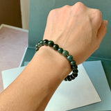 8.2mm A-Grade Natural Dark Green Jadeite Beaded Bracelet No. 190525