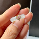 16.7mm Icy A-Grade Natural Moonlight Glow White Jadeite Peranakan Tile Embellishment Ring No. 162655