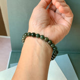 8.2mm A-Grade Natural Dark Green Jadeite Beaded Bracelet No. 190525
