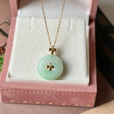 A-Grade Moss On Snow Jadeite D.Petals Lilac Flower Donut Pendant No.173006