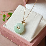 A-Grade Moss On Snow Jadeite D.Petals Lilac Flower Donut Pendant No.173006
