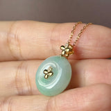 A-Grade Moss On Snow Jadeite D.Petals Lilac Flower Donut Pendant No.173006