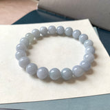 9.5mm A-Grade Natural Bluish Purple Jadeite Beaded Bracelet No. 190527