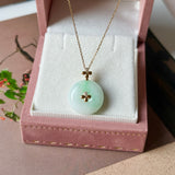 A-Grade Moss On Snow Jadeite D.Petals Lilac Flower Donut Pendant No.173007