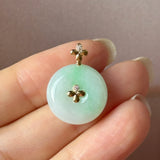 A-Grade Moss On Snow Jadeite D.Petals Lilac Flower Donut Pendant No.173007
