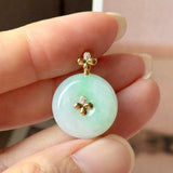 A-Grade Moss On Snow Jadeite D.Petals Lilac Flower Donut Pendant No.173007