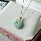 A-Grade Moss On Snow Jadeite P.Petals Lilac Flower Donut Pendant No.173008