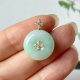 A-Grade Moss On Snow Jadeite P.Petals Lilac Flower Donut Pendant No.173008