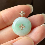 A-Grade Moss On Snow Jadeite P.Petals Lilac Flower Donut Pendant No.173008