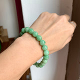 9.2mm A-Grade Natural Apple Green Jadeite Beaded Bracelet No. 190526