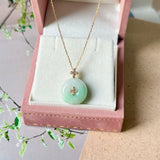 A-Grade Moss On Snow Jadeite P.Petals Lilac Flower Donut Pendant No.173009