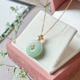 A-Grade Moss On Snow Jadeite P.Petals Lilac Flower Donut Pendant No.173009