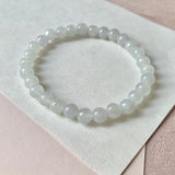 7mm A-Grade Natural Snow White Jadeite Beaded Bracelet No. 190528