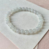 7mm A-Grade Natural Snow White Jadeite Beaded Bracelet No. 190528