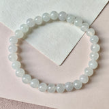 7mm A-Grade Natural Snow White Jadeite Beaded Bracelet No. 190528