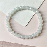 7mm A-Grade Natural Snow White Jadeite Beaded Bracelet No. 190528