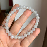 7mm A-Grade Natural Snow White Jadeite Beaded Bracelet No. 190528