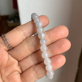 7mm A-Grade Natural Snow White Jadeite Beaded Bracelet No. 190528
