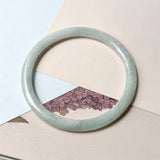 59.5mm A-Grade Natural Light Green Lavender Jadeite Traditional Round Slim Cut Bangle No.152114