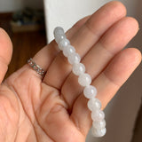 7mm A-Grade Natural Snow White Jadeite Beaded Bracelet No. 190528
