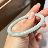 59.5mm A-Grade Natural Light Green Lavender Jadeite Traditional Round Slim Cut Bangle No.152114