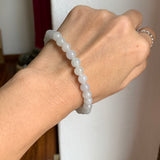 7mm A-Grade Natural Snow White Jadeite Beaded Bracelet No. 190528