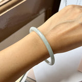 59.5mm A-Grade Natural Light Green Lavender Jadeite Traditional Round Slim Cut Bangle No.152114
