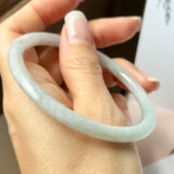 59.4mm A-Grade Natural Light Green Lavender Jadeite Traditional Round Slim Cut Bangle No.152115