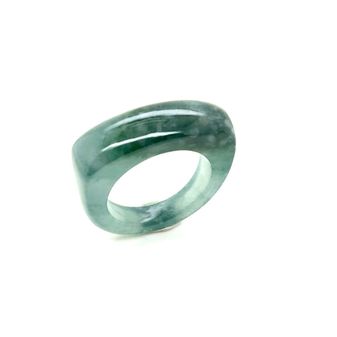 16.1mm A-Grade Natural Greenish Blue Jadeite Saddle Loaf Ring Band No.162553